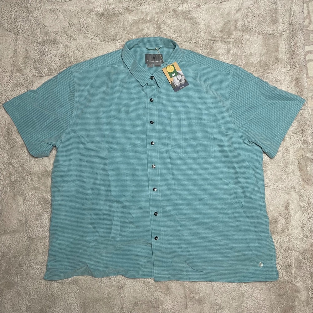 Royal Robbins Mens Desert Pucker Dry SS Shirt 3XL Nile Blue Gingham Relaxed Fit - Picture 4 of 11